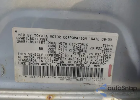 2001 Toyota Rav4 из США, поврежденный, VIN JTEHH20V810035112